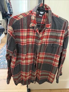 Old Navy Gray and Red Plaid Button-Up Shirt